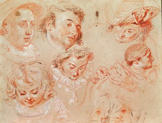 Six Heads and Two Hands Playing a Musical Instrument